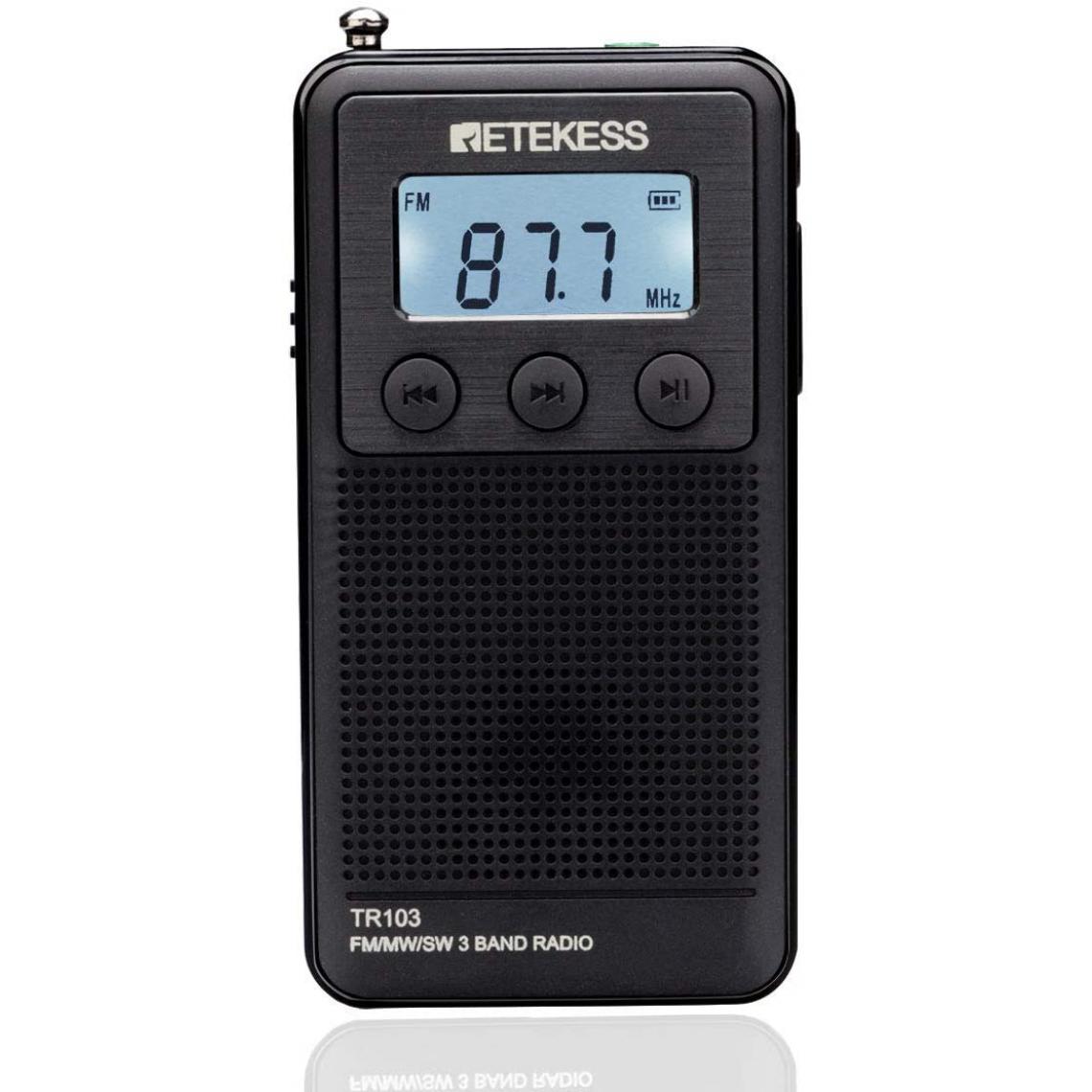 Retekess - mini radio de poche FM MW SW avec batterie rechargeable noir - Radio