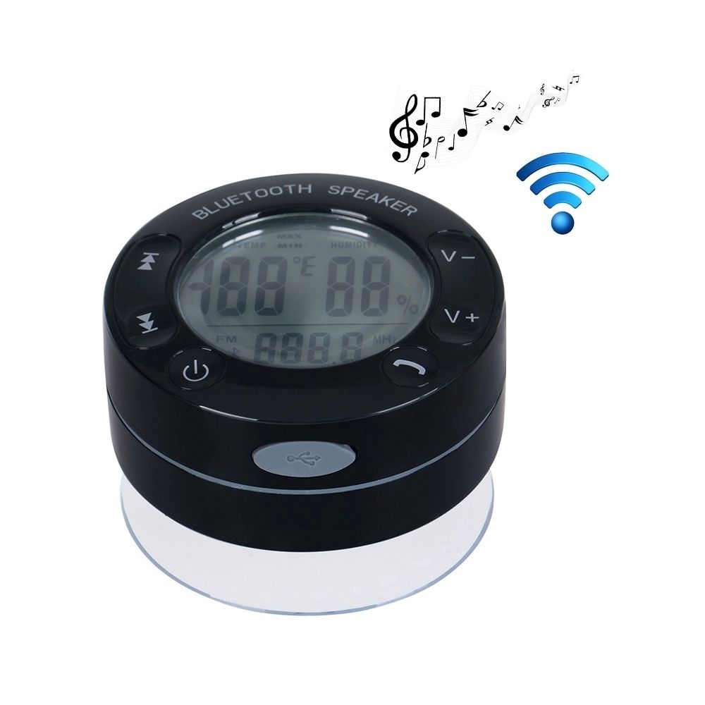 Wewoo - Enceinte Bluetooth étanche noir IPX4 imperméable à l'eau rechargeable haut-parleur de douche, température de et affichage de l'humidité - Enceinte PC