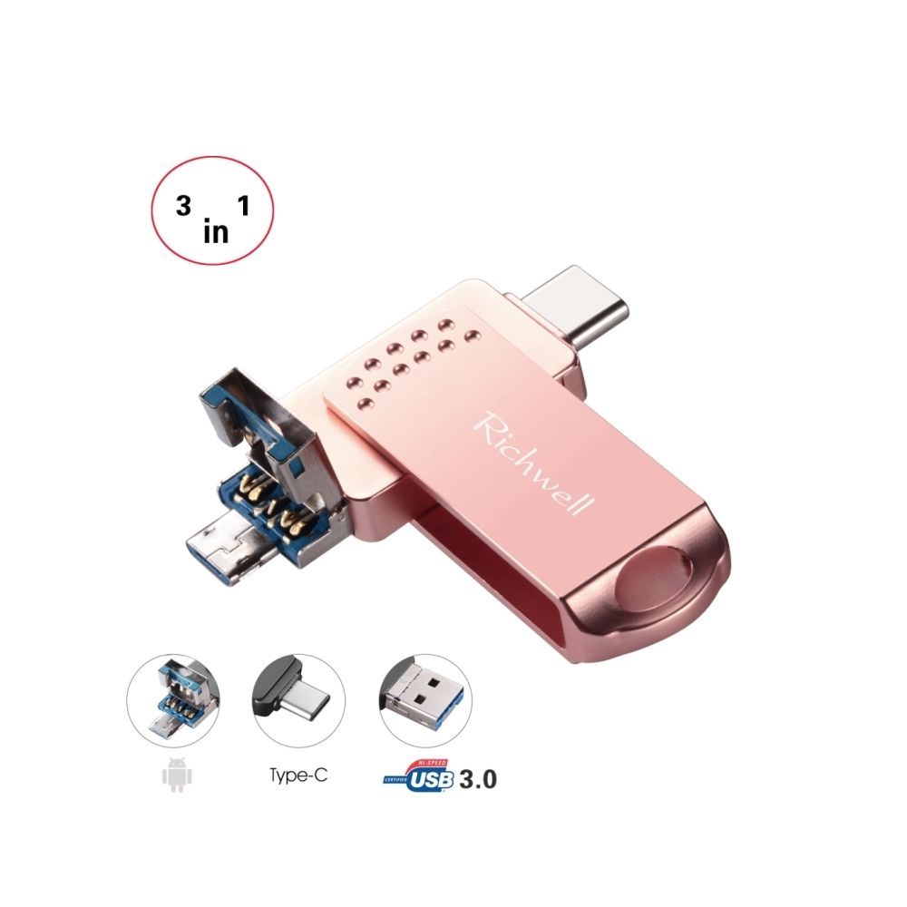 Wewoo - Clé USB iPhone iDisk 3 en 1 128G Type-C + Micro USB + USB 3.0 Disque flash push-pull métal avec fonction OTG (or rose) - Clavier