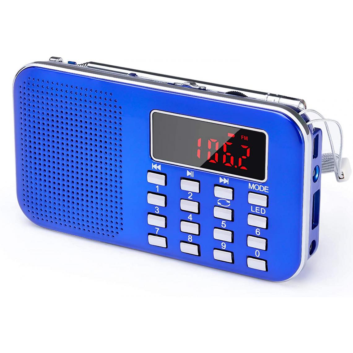 Prunus - radio portable AM / FM / SD / AUX / USB avec batterie rechargeable de 1200 mAh bleu gris - Radio