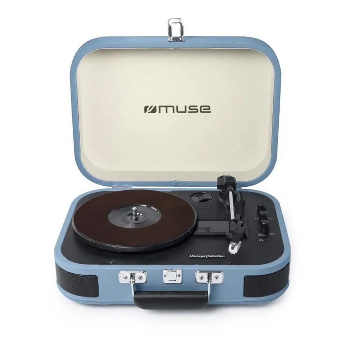 Muse - Platine vinyle stéréo bleue clair 33/45/78 tours avec enceintes intégrées - USB/SD/AUX - Prise casque - Platine