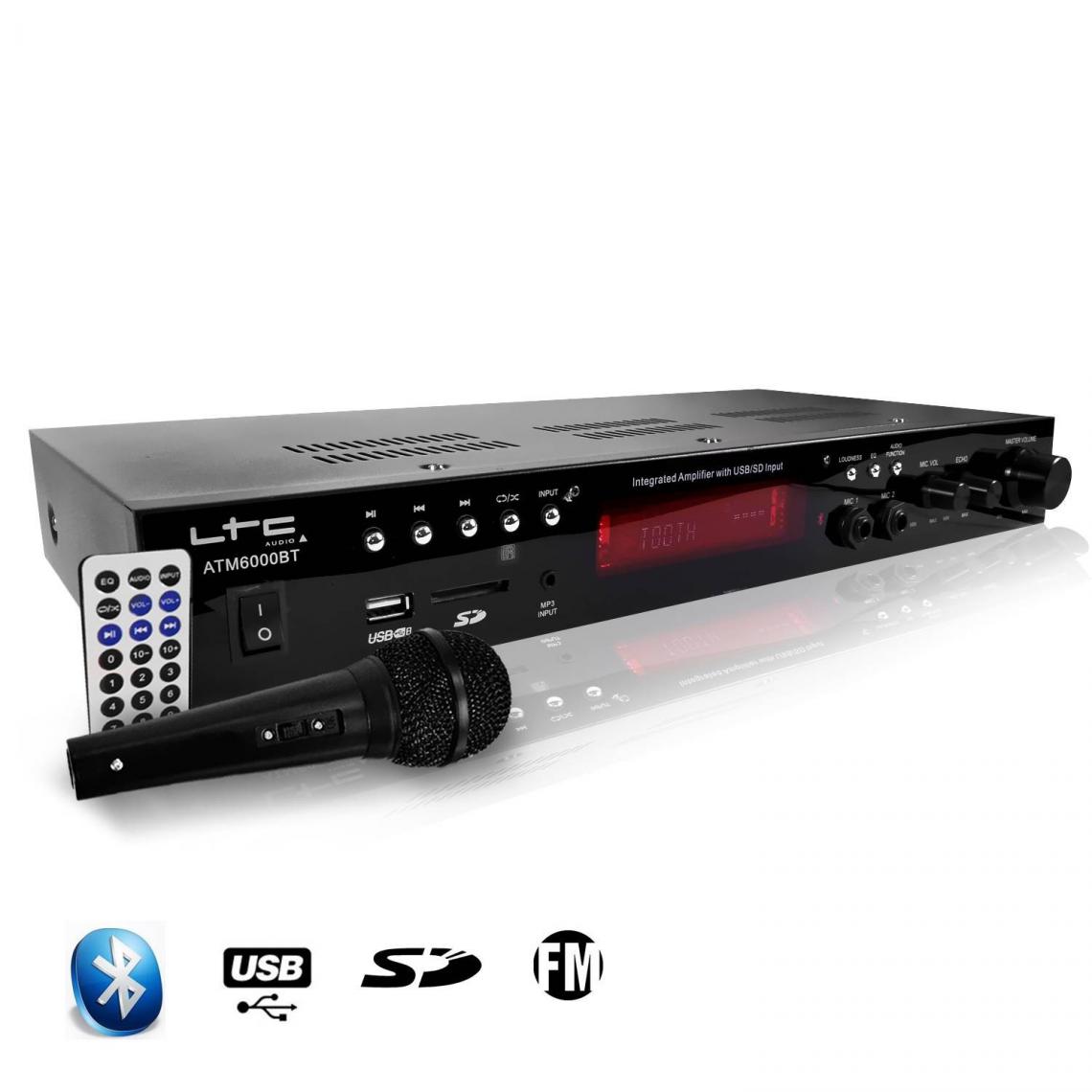 Ltc Audio - Amplificateur HIFI stéréo KARAOKE 2x50W - BLUETOOTH/USB/SD/FM + Microphone noir - Ampli
