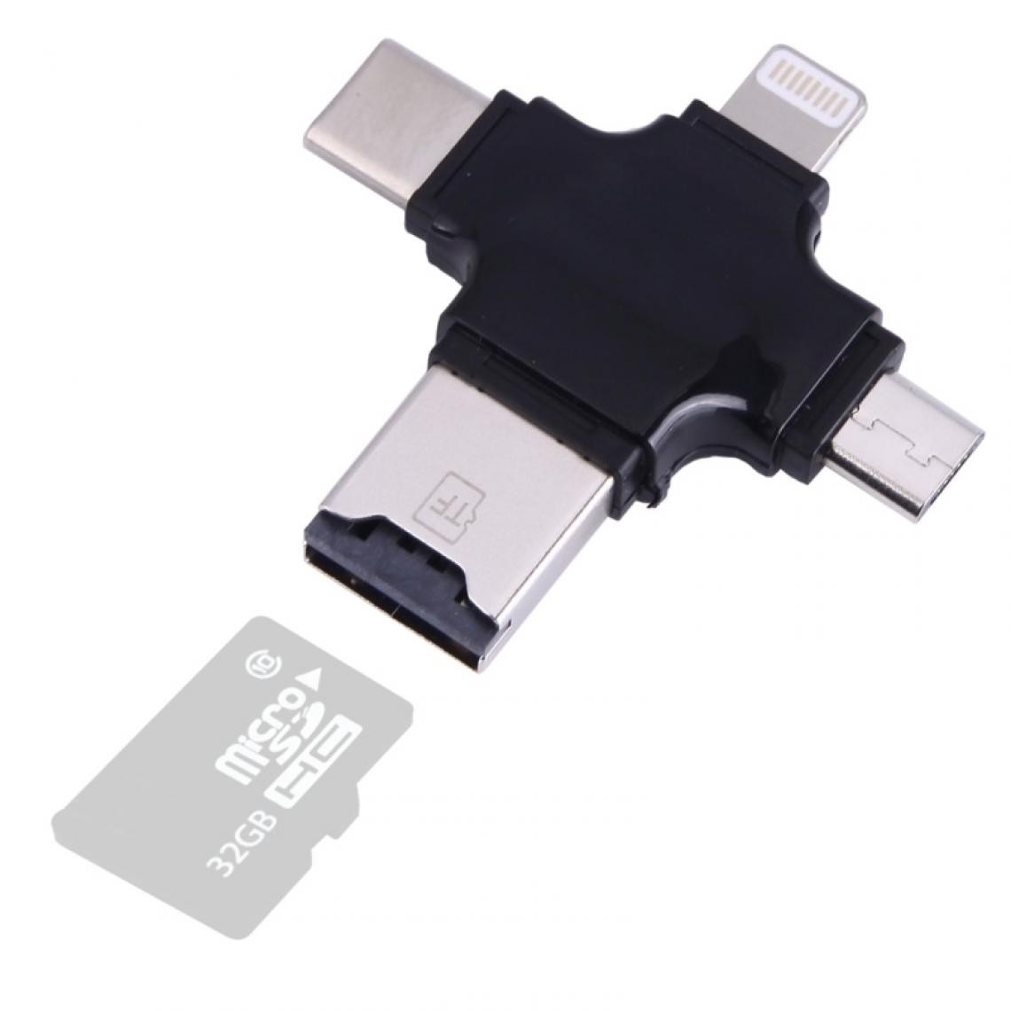 Wewoo - Pour MacBook, PC, ordinateur portable, noir téléphone intelligent avec fonction OTG, FAT32 de & exFAT USB-C / Type-C 4 en 1 USB 2.0 & Micro USB et ampère Lecteur de carte TF Lightning - Lecteur carte mémoire