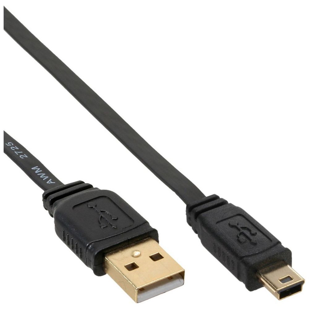 Inline - Câble plat USB 2.0 InLine® USB Un mâle à un Mini-B mâle 5 broches noir / or 0.3m - Câble USB