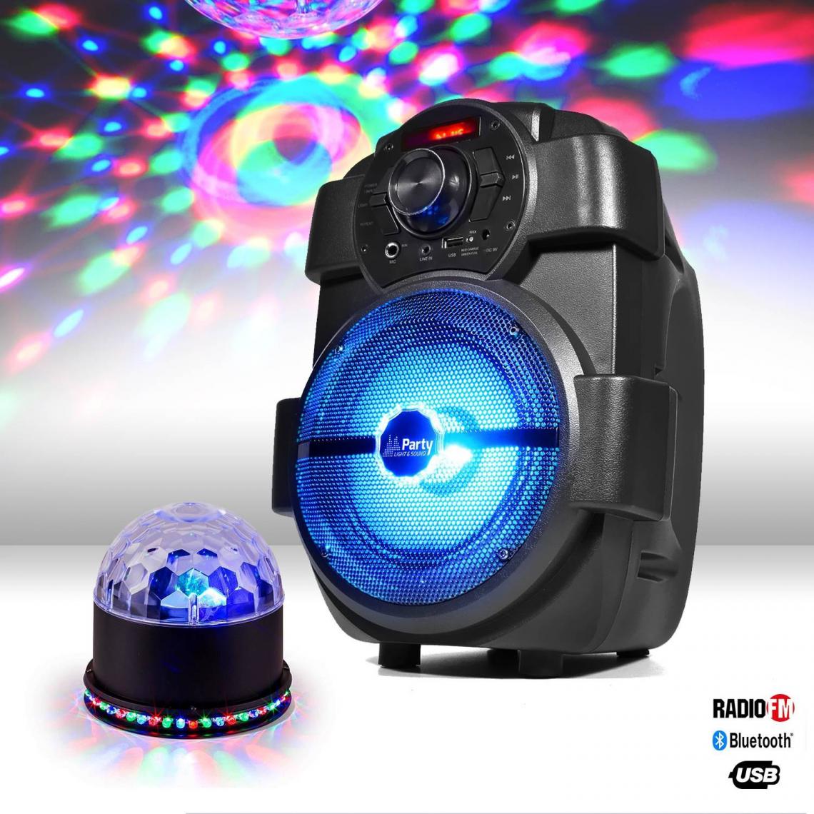 Party Light & Sound - Enceinte karaoke batterie 180W - USB/BLUETOOTH/RADIO + Jeu de lumière effet Astro/Ovni - Enceinte nomade