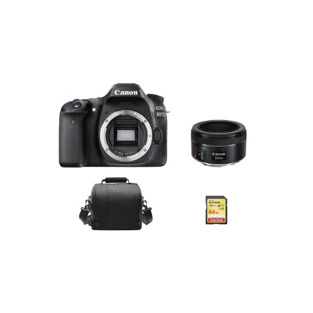 Canon - CANON EOS 80D + EF 50mm F1.8 STM + 64GB SD card + camera Bag - Reflex Grand Public