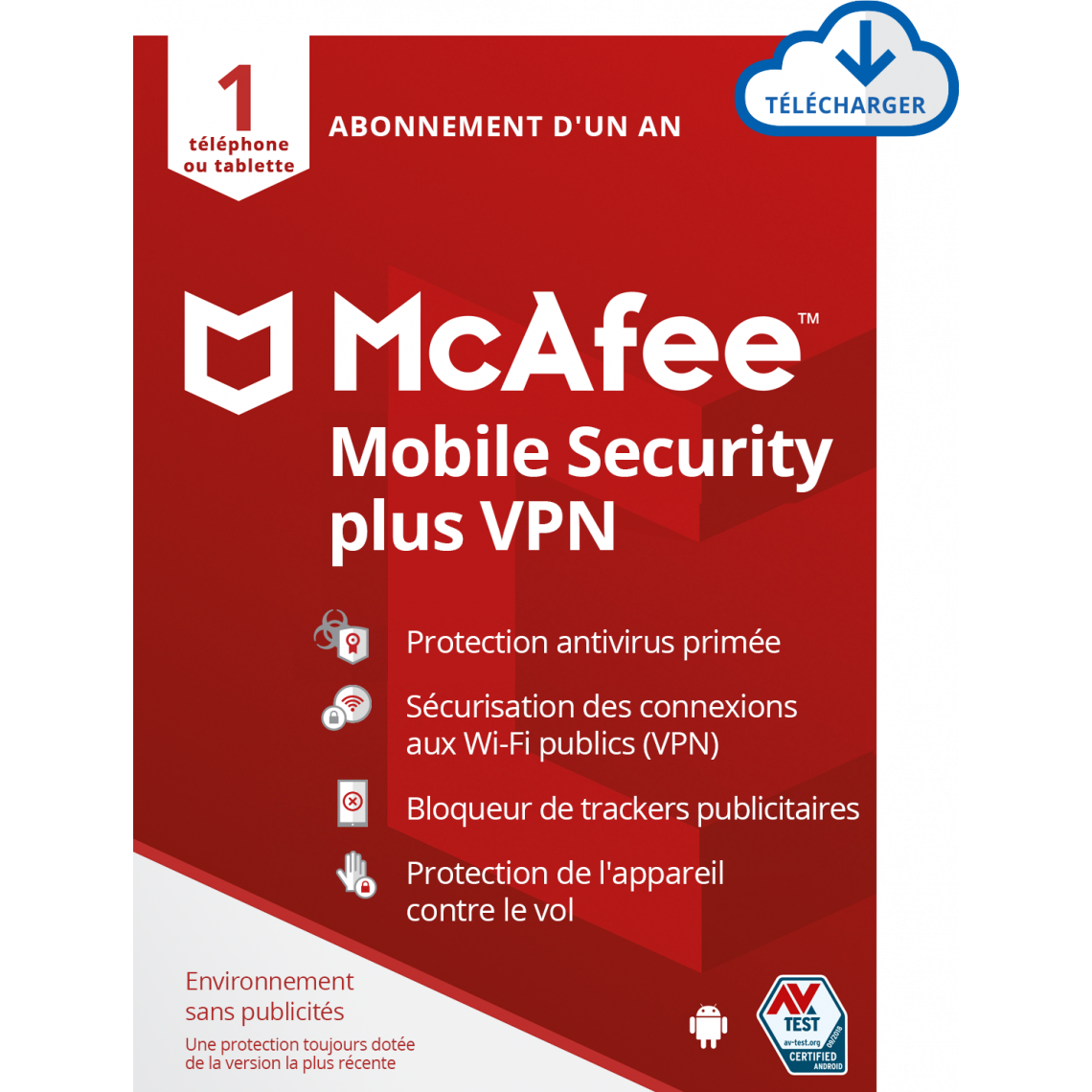 McAfee - Mobile Security Plus 2022 - 1 an - 1 poste - Version dématérialisée - Antivirus