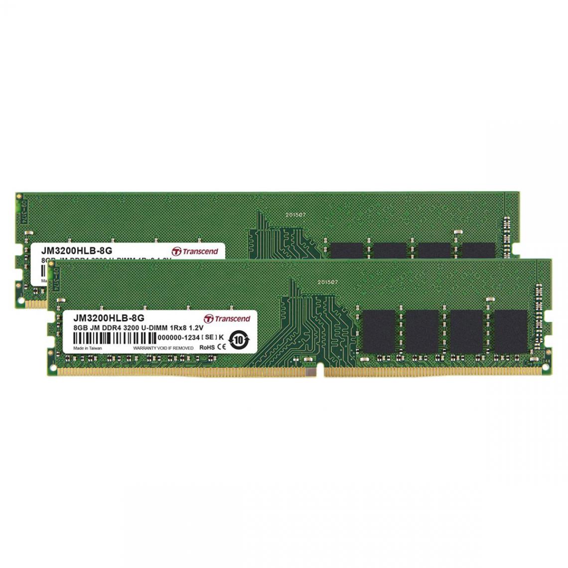 Transcend - JetRAM - 2 x 8 Go - DDR4 DIMM 288 broches - 3200 MHz - CL22 - RAM PC Fixe