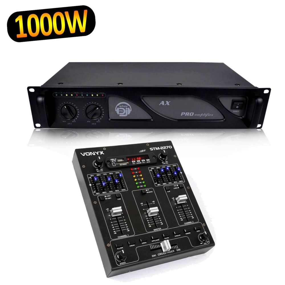 Vonyx - Vonyx STM2270 Table de mixage 4 canaux, Effets Sound, SD/USB/MP3/BT + Ampli AX 1000W - Tables de mixage