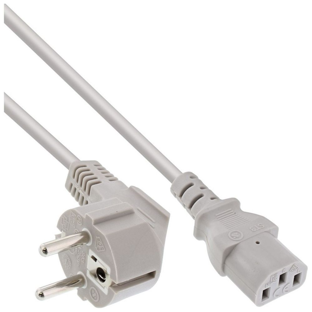 Inline - Câble d'alimentation InLine®, incliné à 3 broches IEC C13, gris, H05VV-F, 3x1.00mm², 3m - Câble antenne