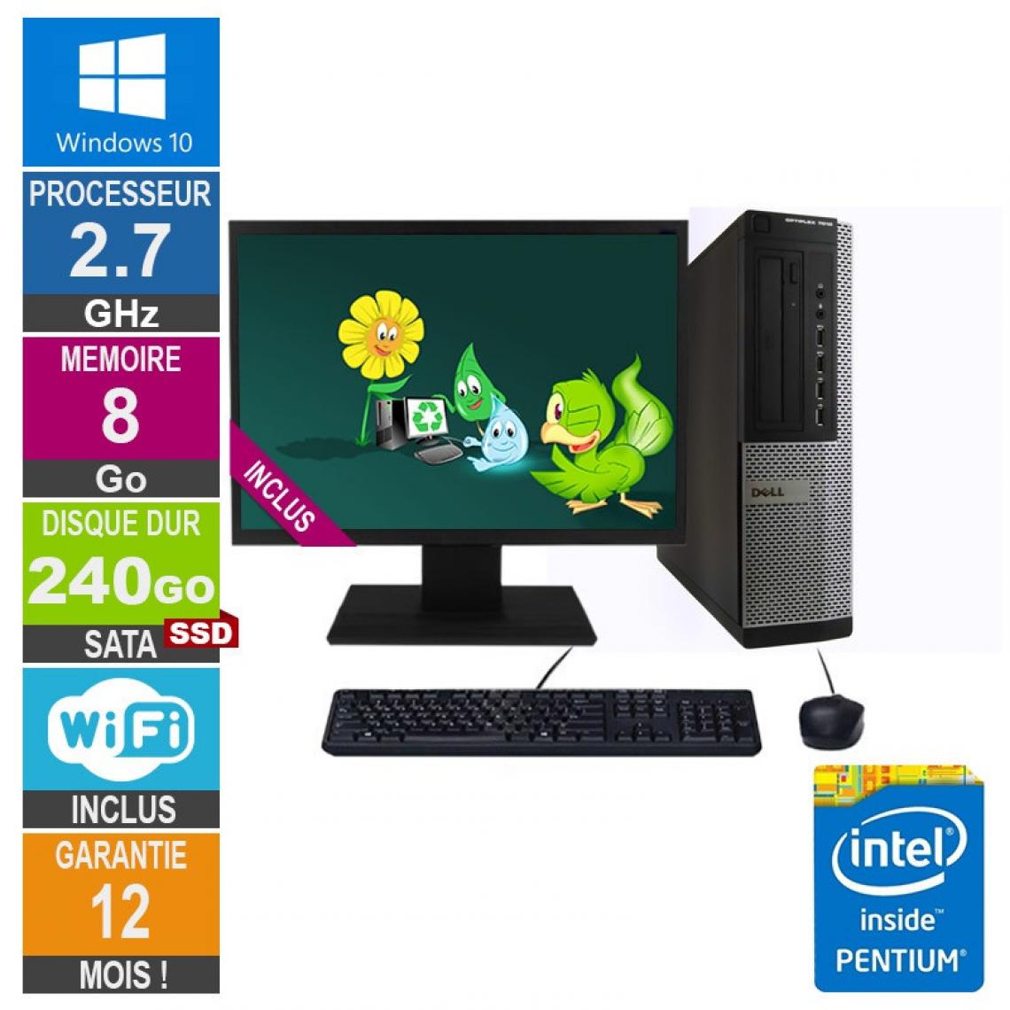 Dell - PC Dell Optiplex 7010 DT G630 2.70GHz 8Go/240Go SSD Wifi W10 + Ecran 22 - PC Fixe
