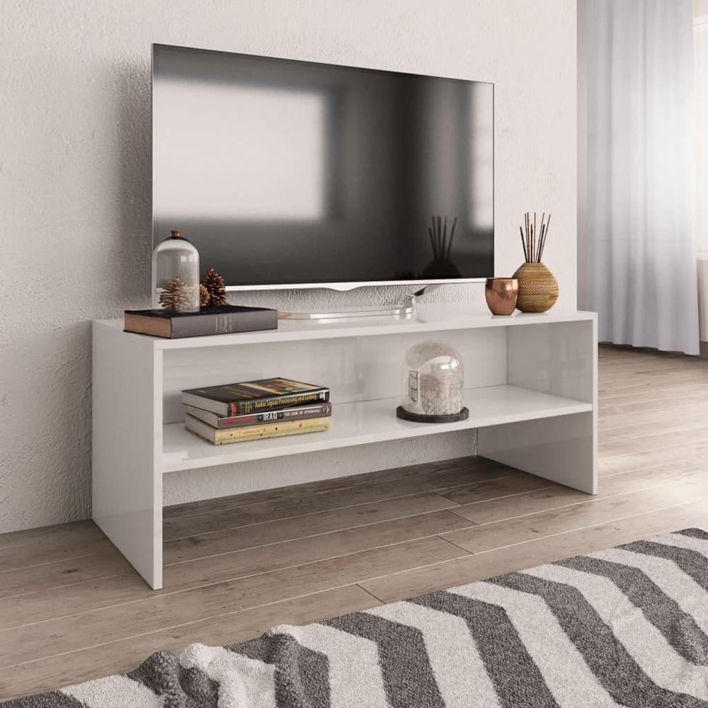 Vidaxl - vidaXL Meuble TV Blanc brillant 100 x 40 x 40 cm Aggloméré - Home-cinéma 2.1