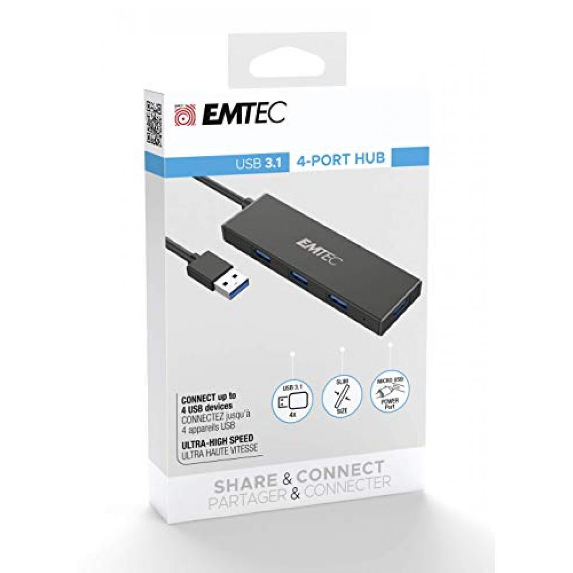 Emtec - Hub USB 3.1 4 ports Ultra Slim (Noir) - Hub