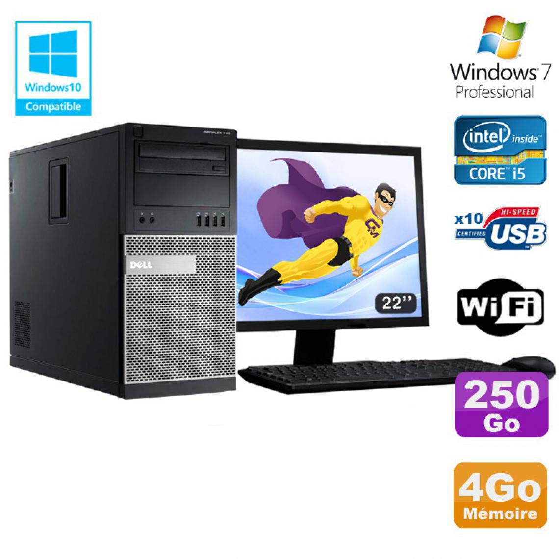 Dell - Lot PC Tour Dell 7010 Core I5-3470 3.2Ghz 4Go 250Go DVD WIFI Win 7 + Ecran 22 - PC Fixe