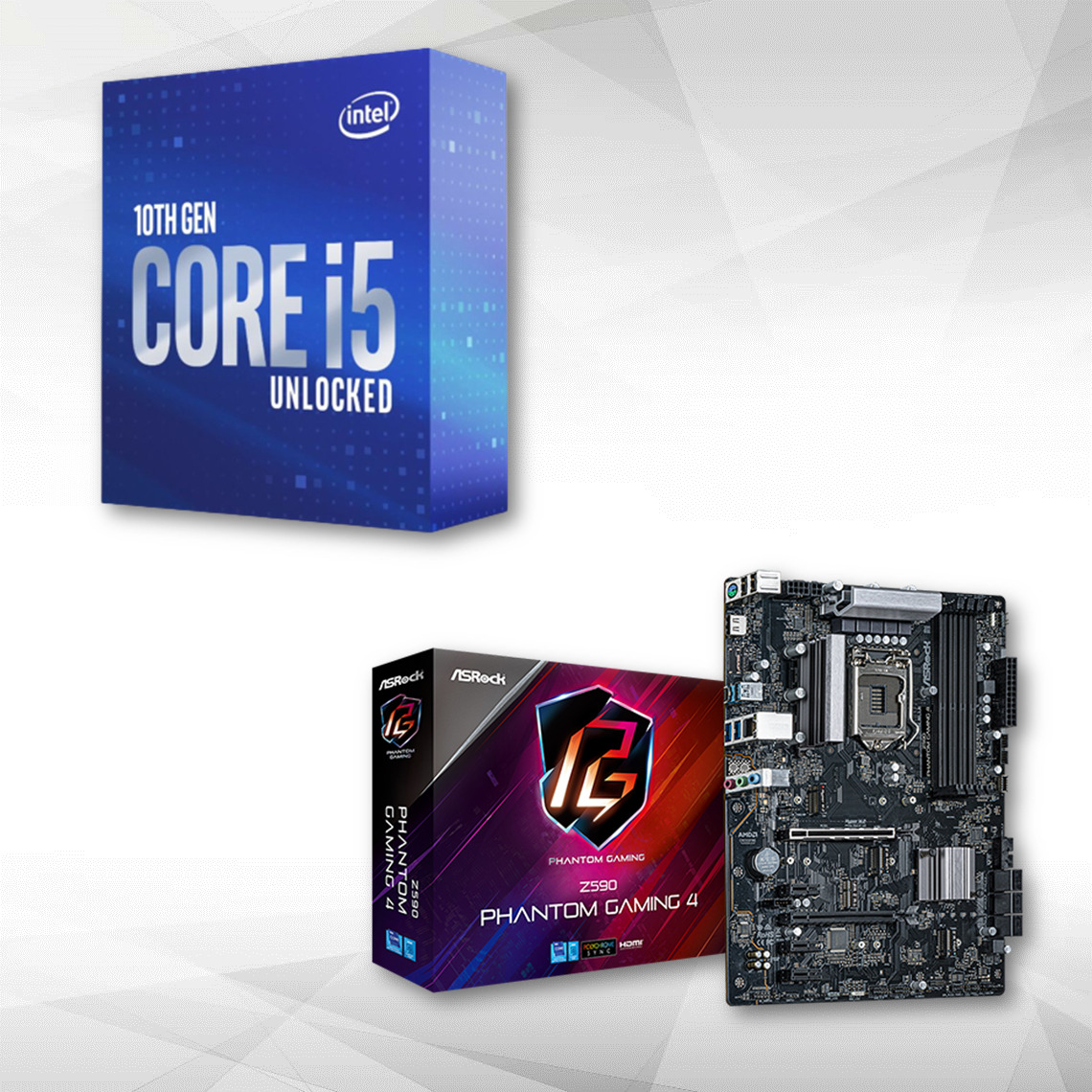 Intel - Core i5-10400F - 2.9/4.3 GHz + INTEL Z590 Phantom Gaming 4 - ATX - Packs Processeur, Carte mère et Mémoire