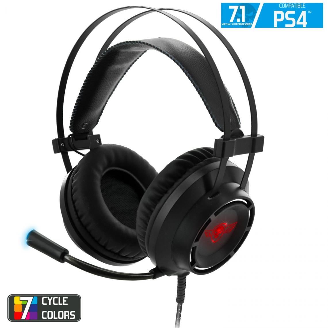 Spirit Of Gamers - Casque audio gamer 7.1 ELITE-H70 rétroéclairé RGB pour PS4 / PC - Circum aural - Micro-Casque