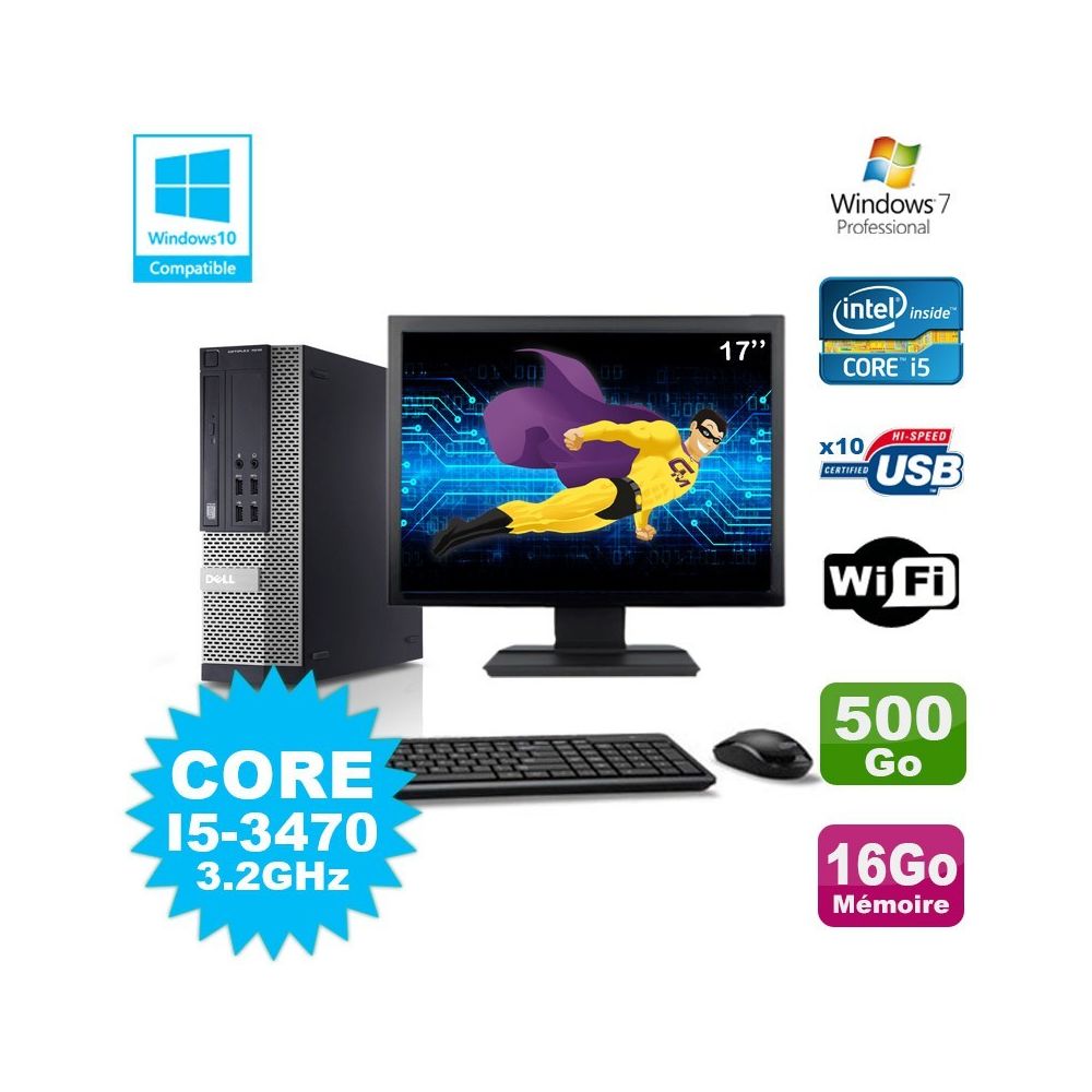 Dell - Lot PC Dell 7010 SFF Core I5-3470 3.2GHz 16Go 500Go DVD Wifi W7 + Ecran 17 - PC Fixe