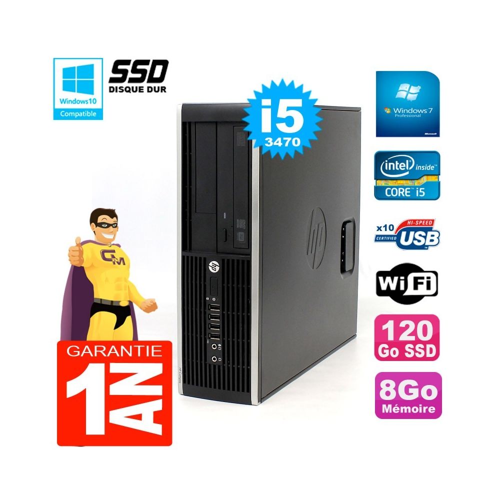 Hp - PC HP Compaq 8300 SFF Core I5-3470 RAM 8Go Disque 120 Go SSD Graveur DVD Wifi W7 - PC Fixe