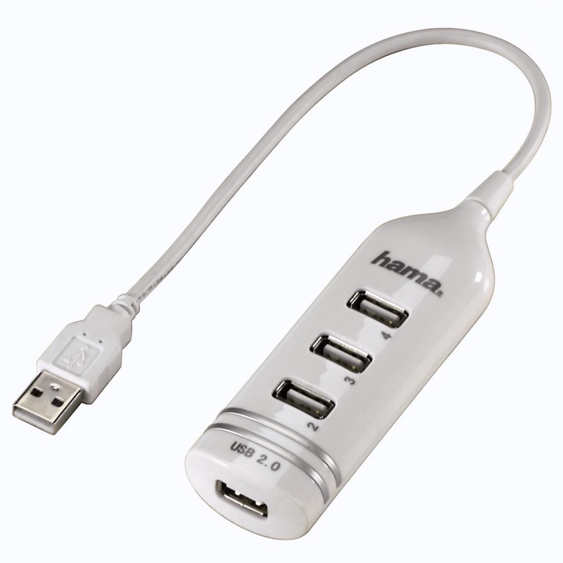 Hama - Hub USB 2.0, 4 ports, alimenté par bus, Blanc - Hub