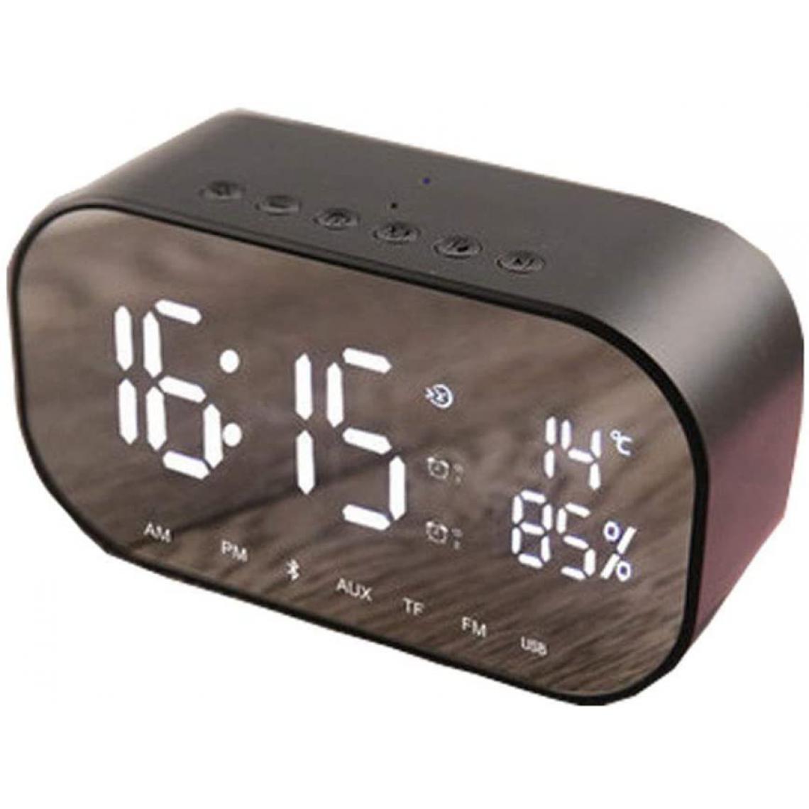 Chrono - Réveil Bluetooth à LED sans fil - Double haut-parleur avec surface miroir - Rappel de temps - Décoration de chambre,Noir - Enceintes Hifi