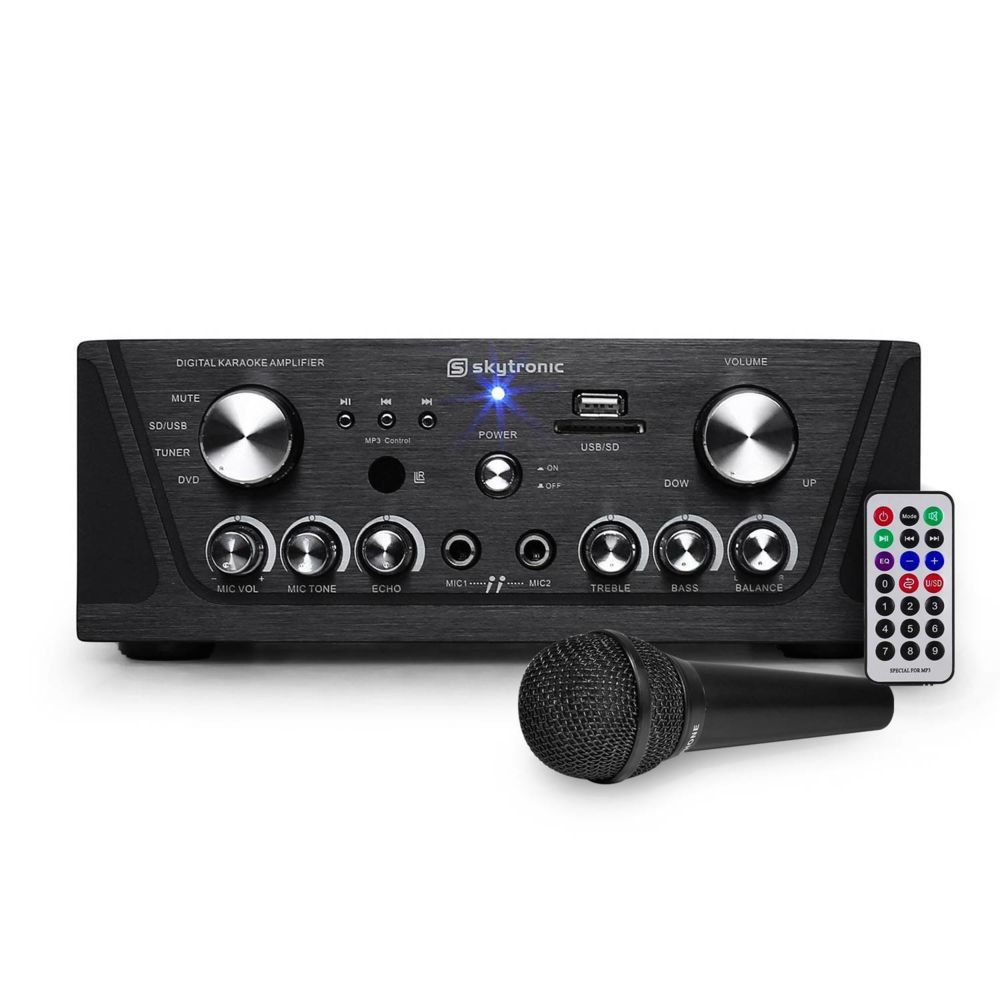 Flash - Amplificateur Skytronic karaoké noir USB/SD/FM 160W + 1 Microphone filaire noir - Pack Enceintes Home Cinéma