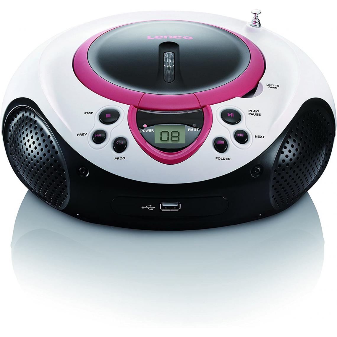 Lenco - mini chaine hifi stéréo FM LECTEUR CD USB MP3 piles ou secteur rose blanc noir - Chaînes Hifi