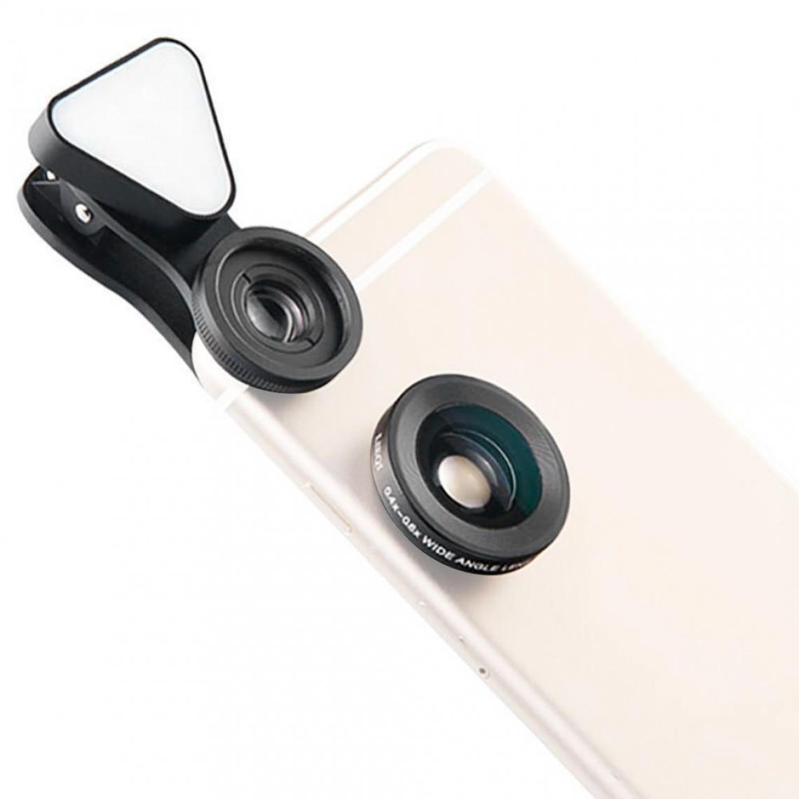 Justgreenbox - Kit d'objectifs 3-en-1 Clip-on pour Smartphone Fill Light & Phone Camera Lens, Argent - Objectif Photo