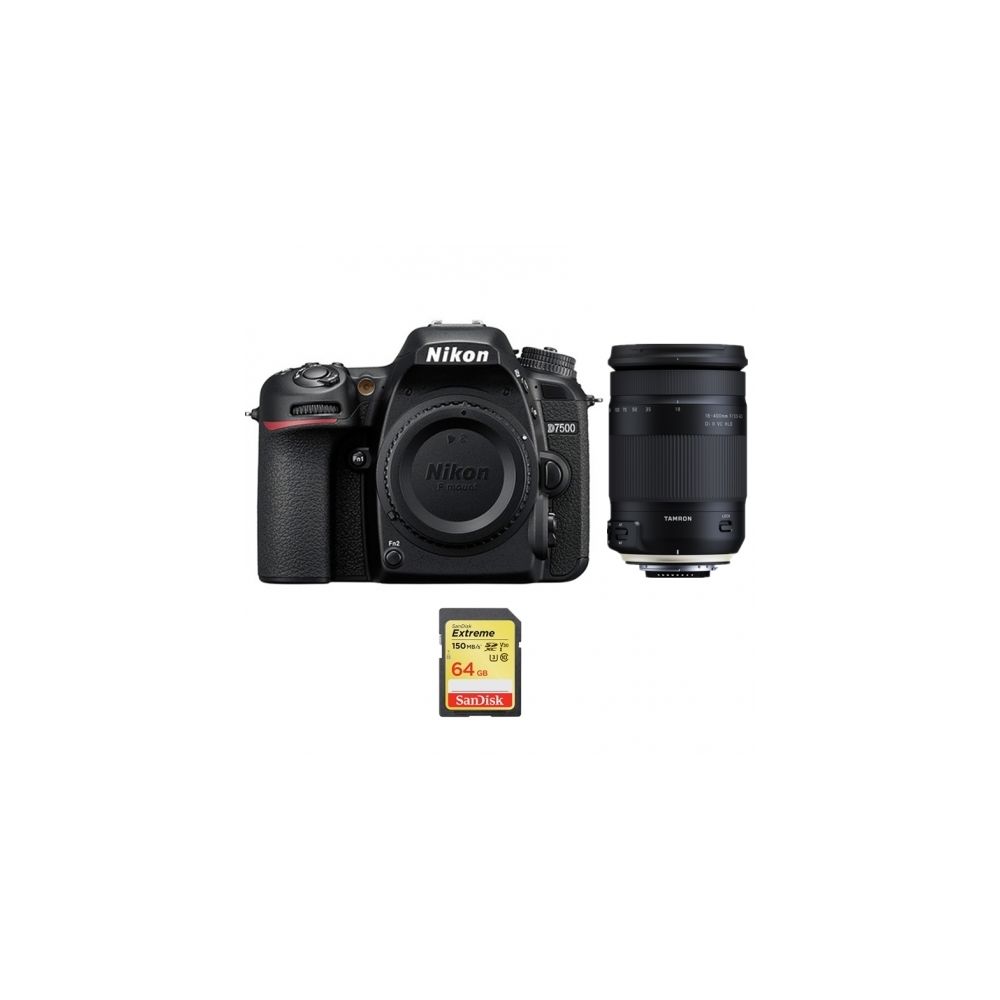 Nikon - NIKON D7500 + TAMRON 18-400mm F3.5-6.3 Di II VC HLD (B028) + 64GB SD card - Reflex Grand Public