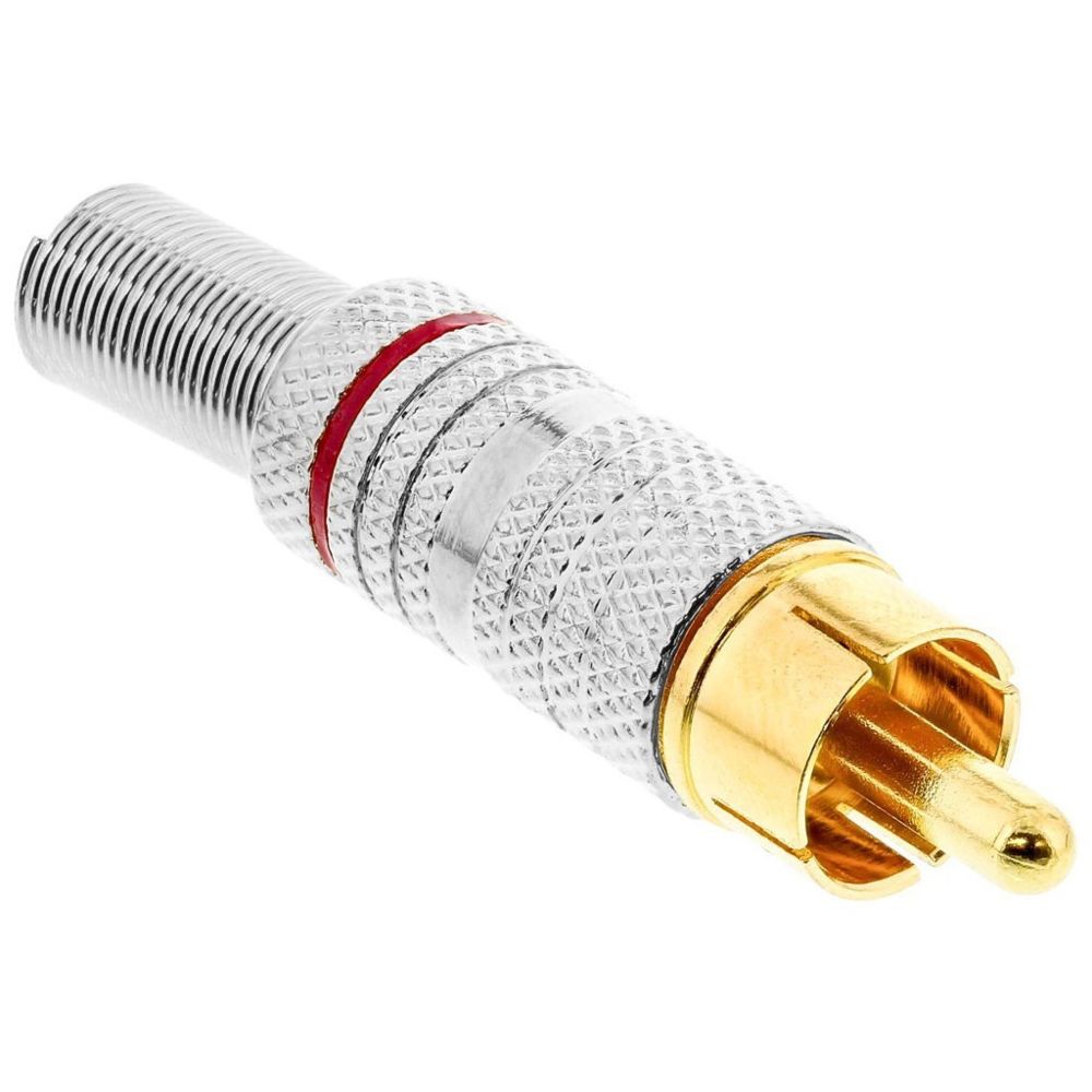 Inline - Fiche mâle InLine® RCA en métal à souder, argent, anneau rouge, pour câble de 6mm - Visserie PC