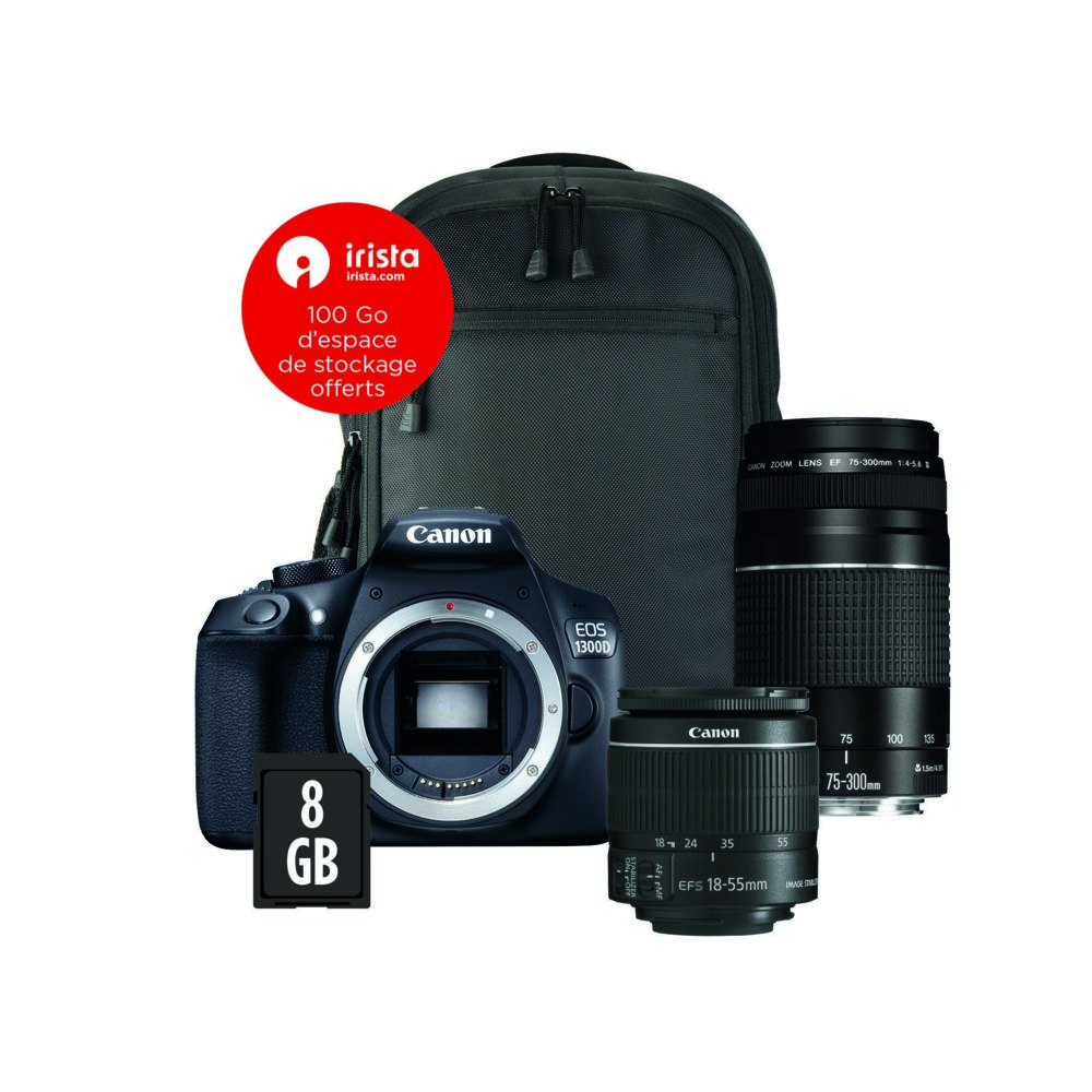 Canon - Pack EOS 1300D + 18-55 + 75-300 + BAG + Carte 8G - Reflex Grand Public