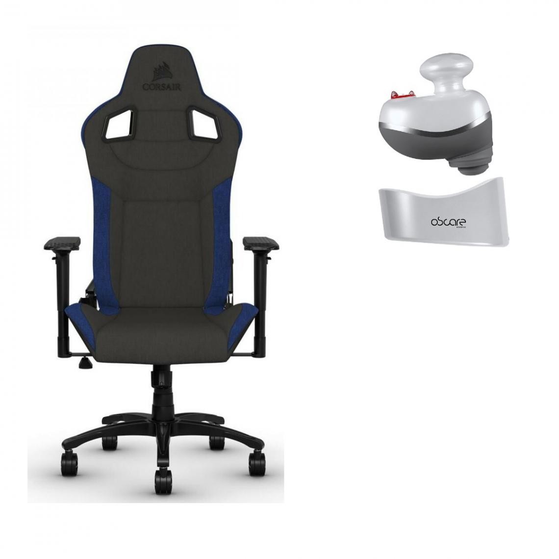 Corsair - T3 RUSH Fabric Gaming Chair - Blue/Black + Appareil de massage par percussion GM001 OFFERT - Chaise gamer