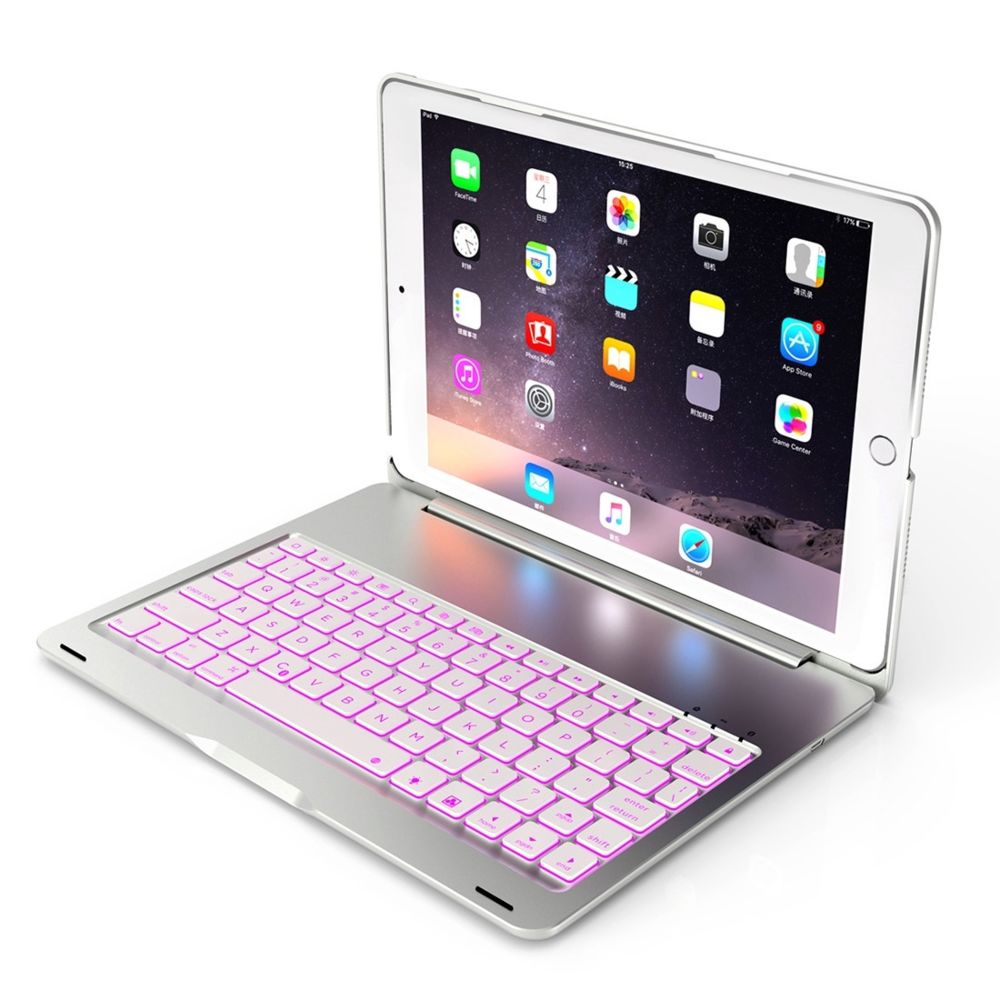 Wewoo - F102S pour iPad 10.2 pouces alliage d'aluminium clavier Bluetooth rétro-éclairé coloré + étui de protection argent - Clavier