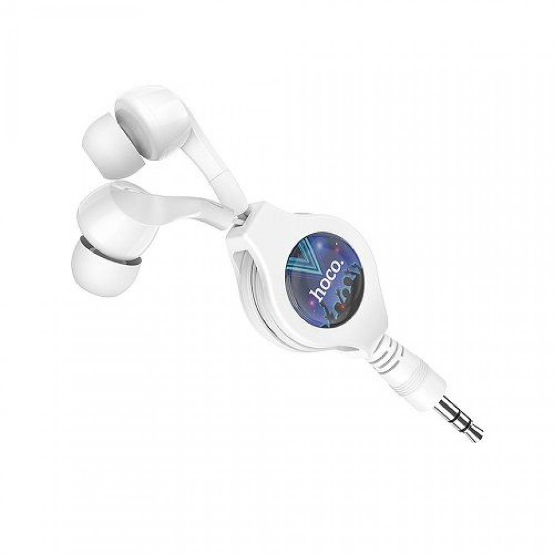 Hoco - Écouteur retractable enrouleur Hoco Blanc jack 3.5mm pour Smartphone et Tablette - Ecouteurs intra-auriculaires