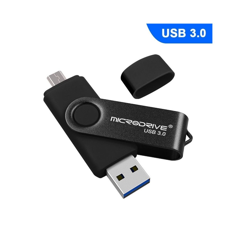 Wewoo - Clé USB MicroDrive 128 Go USB 3.0 Téléphone et ordinateur Android Double disque rotatif en métal U Noir - Clés USB