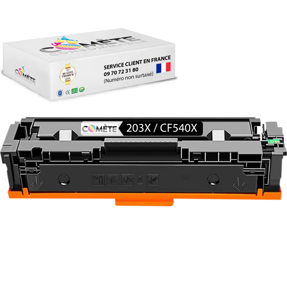 Comete Consommable - 203X 1 Toner compatible avec HP 203X (=203A Grande capacité) CF540X (203A CF540A) Noir - Imprimante Laser