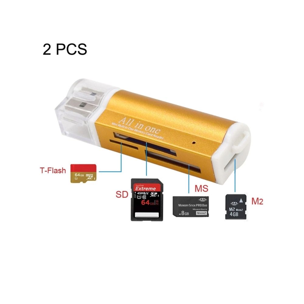 Wewoo - Lecteur de carte or 2 PCS Multi Tout en 1 USB 2.0 Micro SD SDHC TF M2 MMC MS PRO DUO - Lecteur carte mémoire