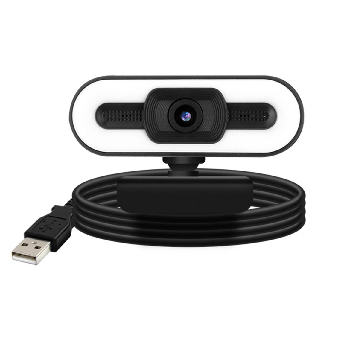 Avizar - Webcam USB 1080P HD Grand Angle Éclairage LED Microphone Rotative Noir - Webcam