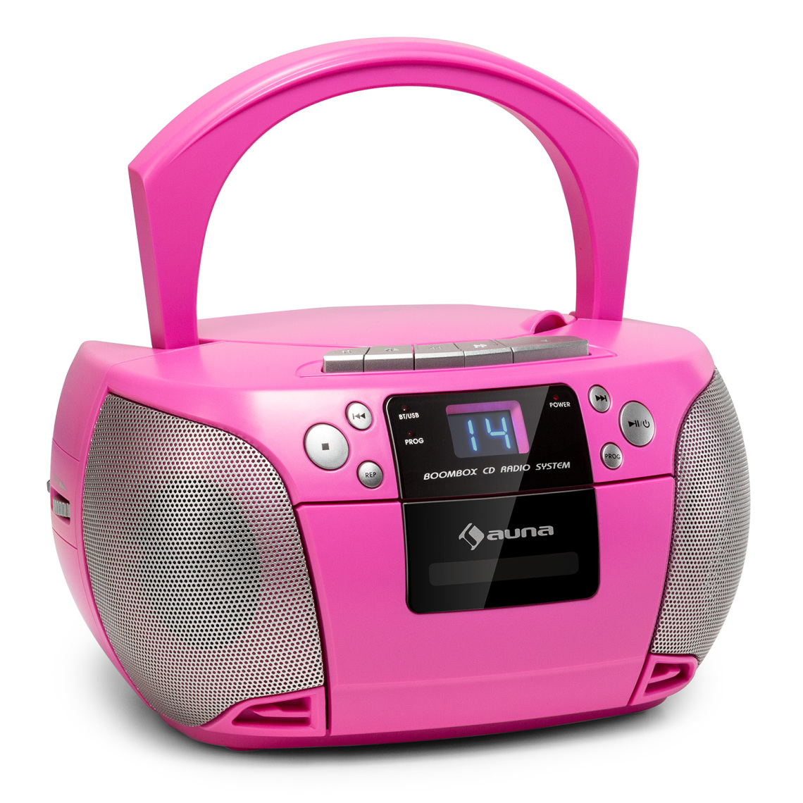Auna - Radio Boombox Harper Lecteur CD Cassette Bluetooth FM AUX USB - Rose - Radio