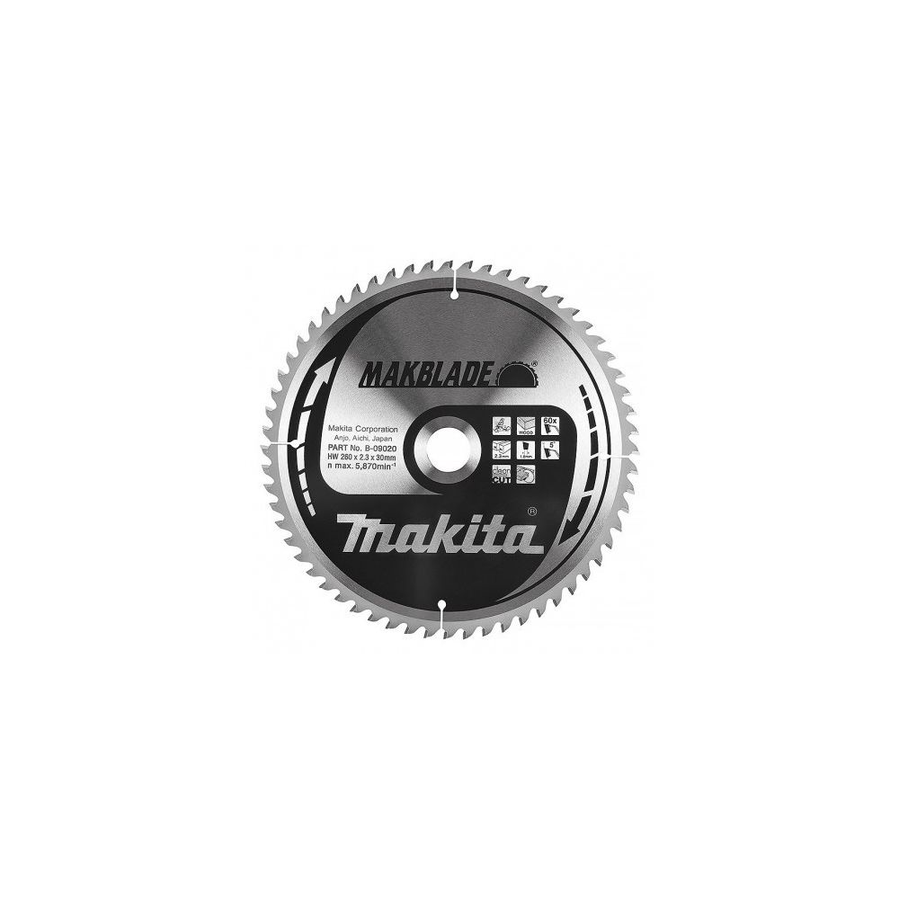 Makita - Lame de Scie MAKITA B-09020 MakBlade 260 mm x 30 mm 60 dents - Accessoires sciage, tronçonnage