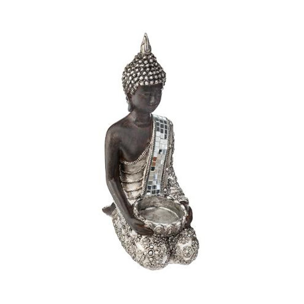 marque generique - Photophore ""Bouddha à Genoux"" 23cm Argent - Bougeoirs, chandeliers