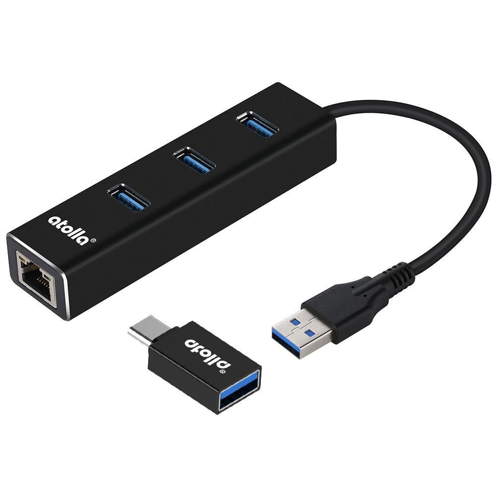 Atolla - Atolla Adaptateur réseau NIC Atolla USB 3.0 SuperSpeed ââto Gigabit Ethernet (GbE) avec concentrateur USB 3.0 à 3 ports, adaptateur USB de type A à type Cï¼301Cï¼ - Hub