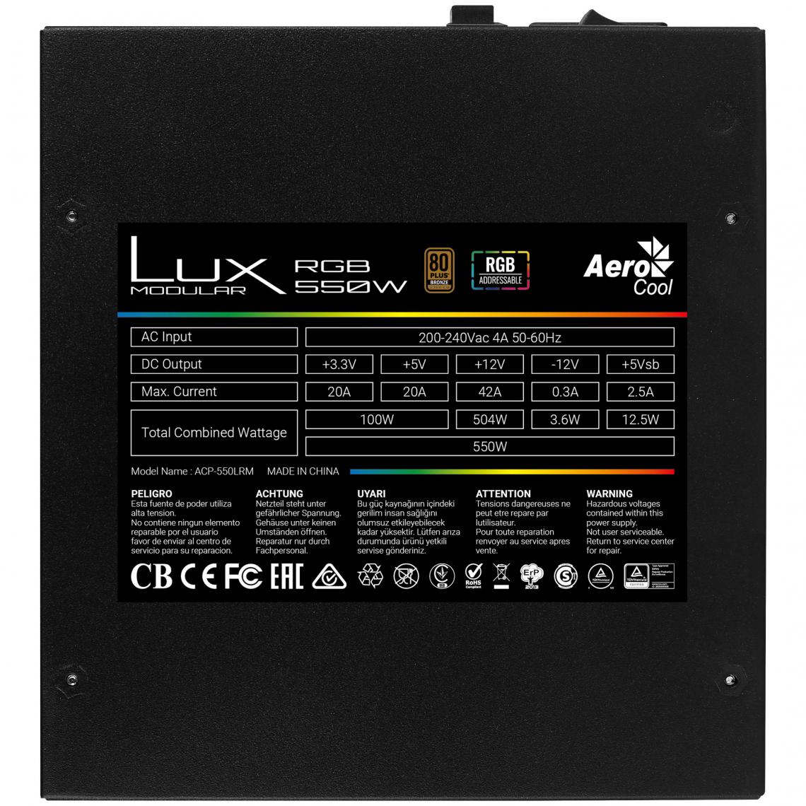 Aerocool - LUX RGB 550M - Alimentation modulaire