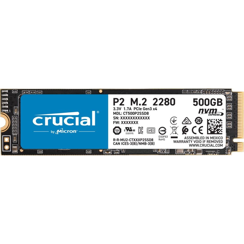 Crucial - P2 3D NAND - 500 Go - M.2 Nvme PCIe - SSD Interne