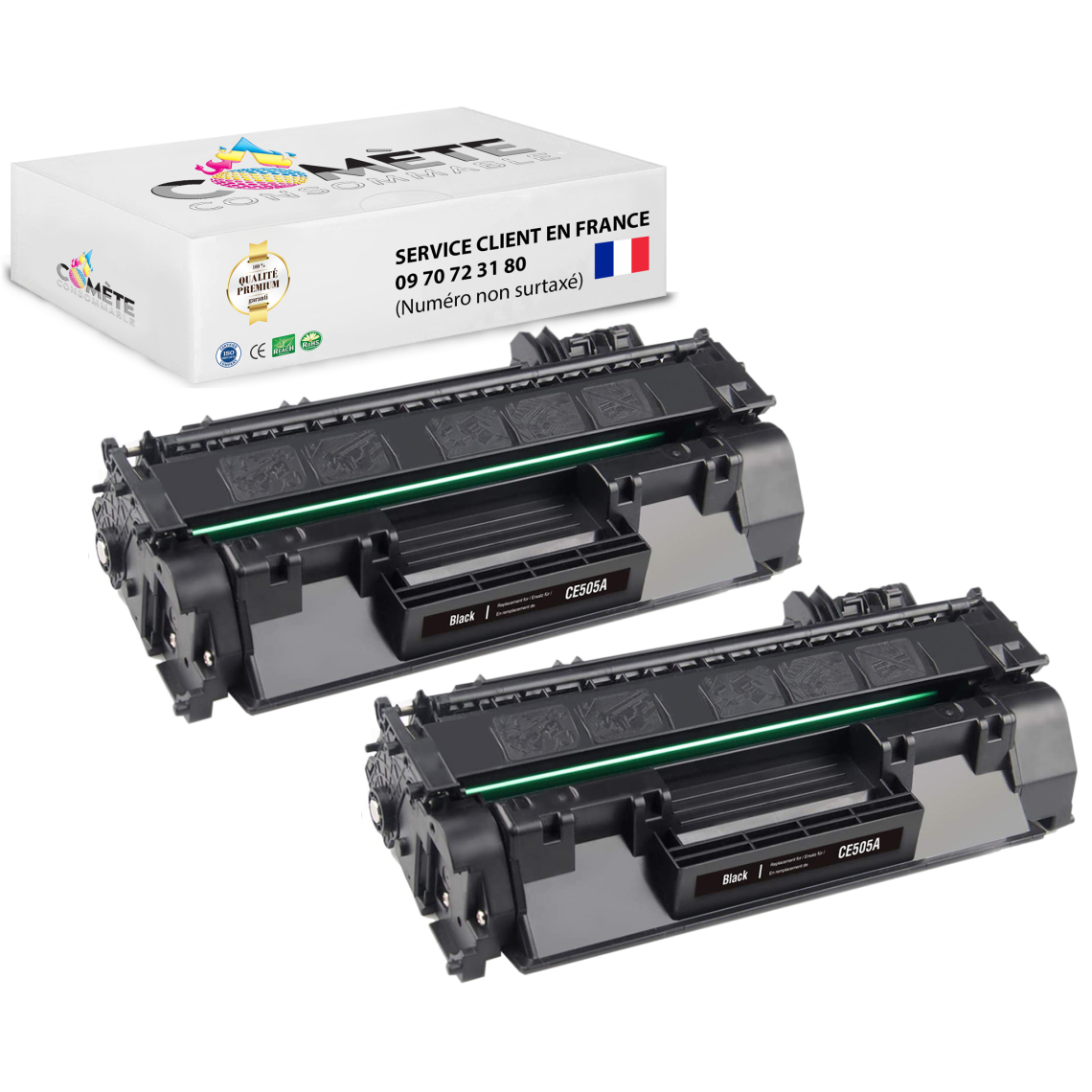 Comete Consommable - 05A 2 Toners compatible avec HP 05A CE505A - 2 Noir - Imprimante Laser