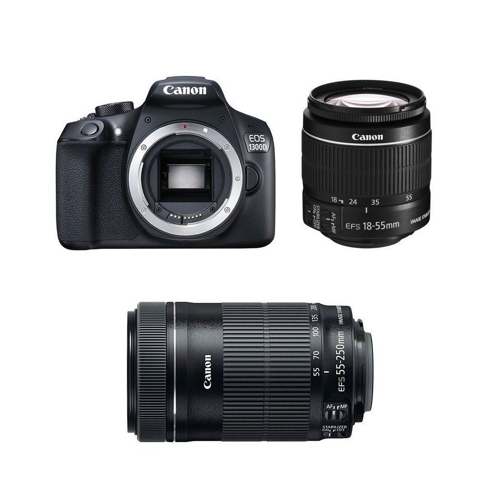 Canon - CANON EOS 1300D KIT EF-S 18-55mm F3.5-5.6 IS II + EF-S 55-250mm F4-5.6 IS STM (White Box) - Reflex Grand Public