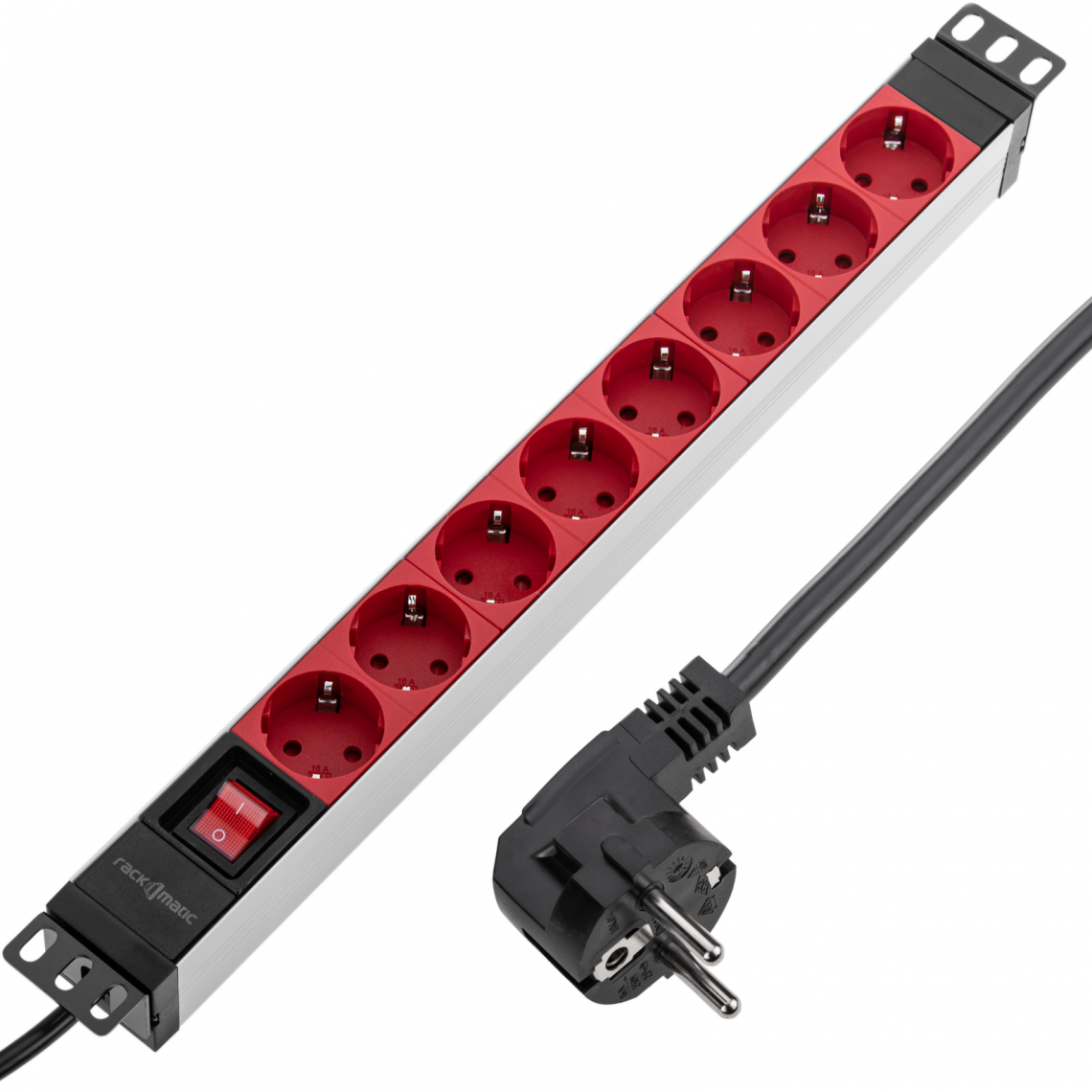 Rackmatic - Barrette d'alimentation en PVC pour armoire rack 19 1U avec 8 Schuko rouges et interrupteur - Rack amovible