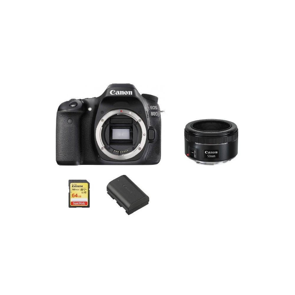 Canon - CANON EOS 80D + EF 50mm F1.8 STM + 64GB SD card + LP-E6N Battery - Reflex Grand Public