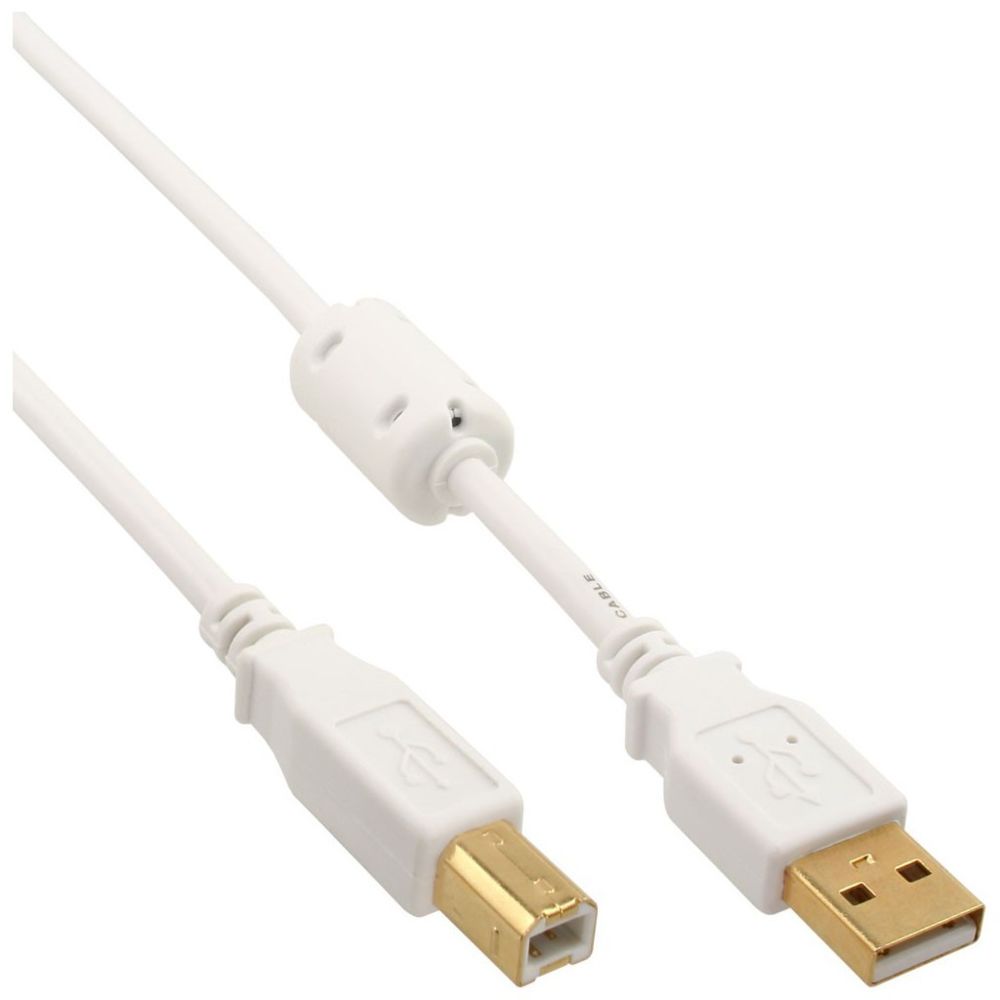 Inline - Câble InLine® USB 2.0 de type A à B, blanc / or avec starter en ferrite, 5 m - Câble USB