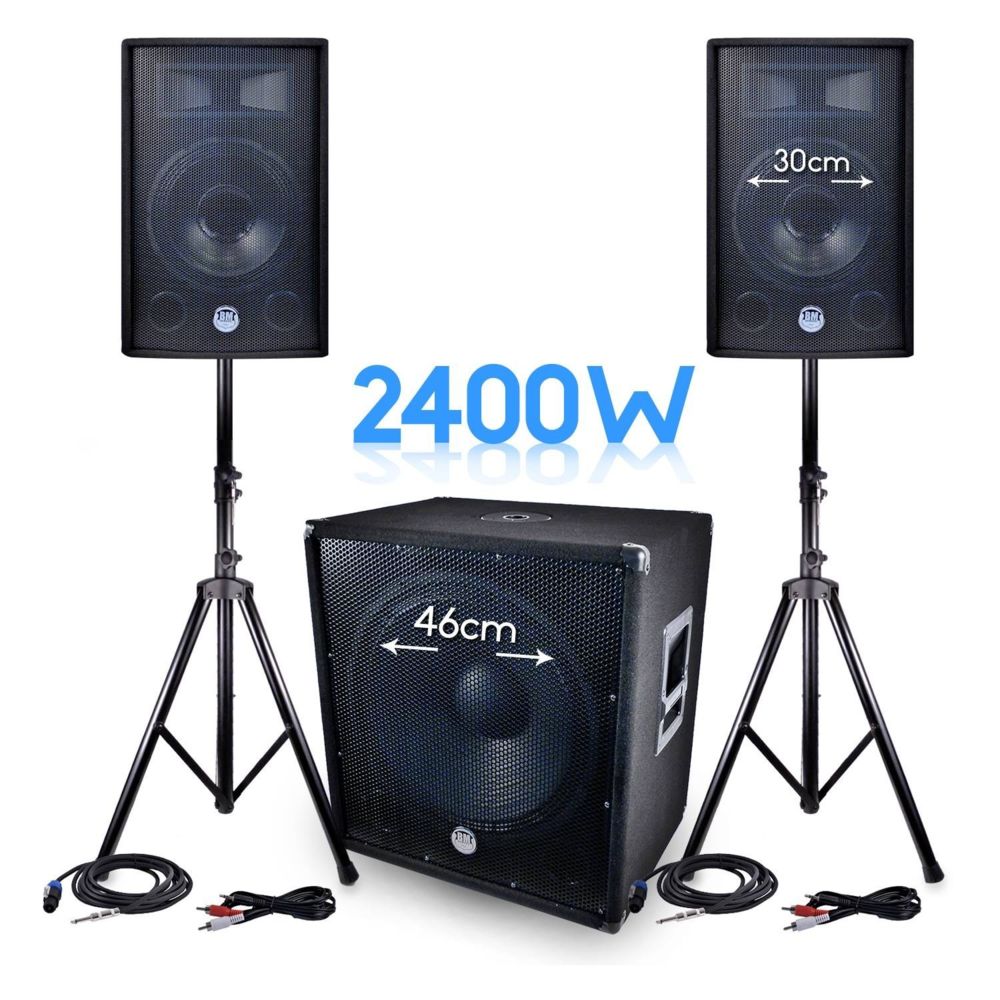 Bm Sonic - PACK Sono BMS-1812 2400W SUB Actif 46cm - 2 enceintes 30cm + Câbles - Packs DJ