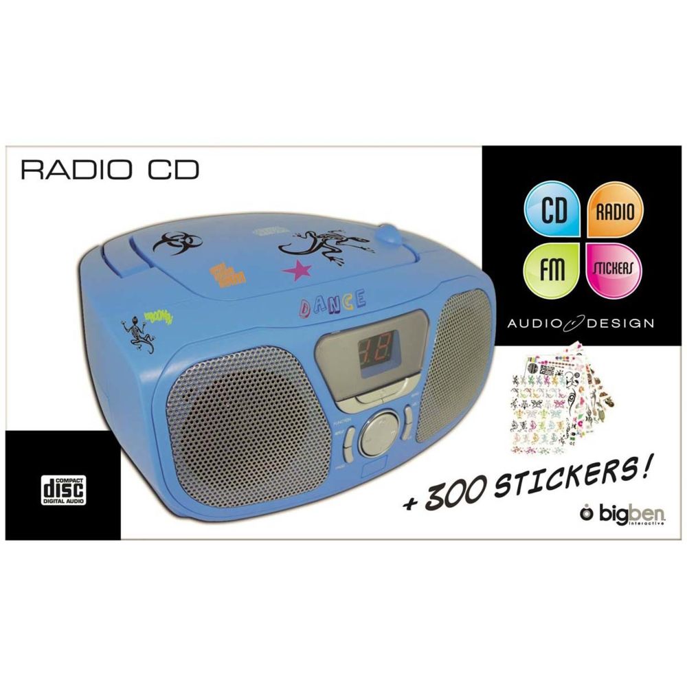 Bigben Interactive - Lecteur radio cd portable bleu +300 stickers - Chaînes Hifi